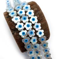 Seashell Beads, Natural Seashell, Flower, DIY & evil eye pattern & enamel, white 