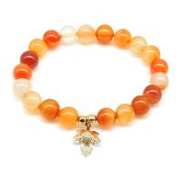 Red Agate Bracelets, with Brass, Maple Leaf, gold color plated, for woman, 8mm .5 Inch 