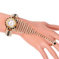 Mode Armband, Zinklegierung, mit Glas, chinesische Bewegung, goldfarben plattiert, für Frau & mit Strass, keine, 30x10mm,18mm, Länge:21 cm, verkauft von PC