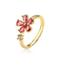 Cubic Zirconia Micro Pave Brass Finger Ring, Flower, gold color plated, Adjustable & micro pave cubic zirconia & for woman 18mm 