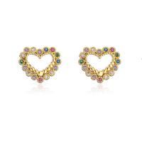 Cubic Zirconia Micro Pave Brass Earring, Heart, gold color plated & micro pave cubic zirconia & for woman & hollow 
