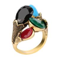 Rhinestone Zinc Alloy Finger Ring, with Resin Rhinestone, antique gold color plated, fashion jewelry & for woman 