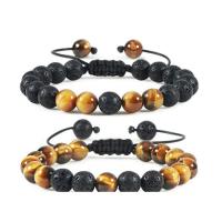 Gemstone Bracelets, Abrazine Stone, with Howlite & Polyester Cord & Lava & Tiger Eye, Round, Unisex & adjustable 8mm .5 Inch 