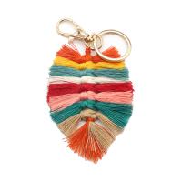 Zinc Alloy Key Chain Jewelry, Cotton Thread, with Zinc Alloy, Feather, gold color plated, portable 