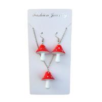 Resin Jewelry Sets, earring & necklace, mushroom, 2 pieces & for woman 28mm Approx 19.68 Inch 