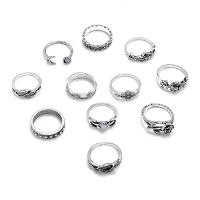 Zinc Alloy Ring Set, antique silver color plated, eleven pieces & fashion jewelry & for woman & with rhinestone 