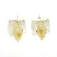 Natural Quartz Pendants, Resin, with Shell & Citrine & Brass, irregular, silver color plated, Unisex, yellow, 33x48- 