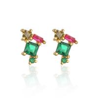 Cubic Zirconia Micro Pave Brass Earring, gold color plated & micro pave cubic zirconia & for woman, multi-colored 