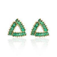 Cubic Zirconia Micro Pave Brass Earring, gold color plated & micro pave cubic zirconia & for woman, green 