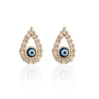 Evil Eye Earrings, Brass, gold color plated & micro pave cubic zirconia & for woman & enamel, blue 