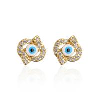 Evil Eye Earrings, Brass, gold color plated & micro pave cubic zirconia & for woman & enamel 