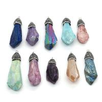 Natural Quartz Pendants, with Rhinestone Clay Pave & Brass, irregular, silver color plated, DIY 10x30- 