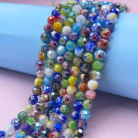 Millefiori Scheibe Lampwork Perlen, rund, DIY, gemischte Farben, 8mm, Bohrung:ca. 2mm, ca. 48PCs/Strang, verkauft von Strang