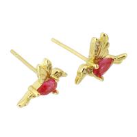 Cubic Zircon Brass Earring, Bird, gold color plated, fashion jewelry & micro pave cubic zirconia & for woman, red 