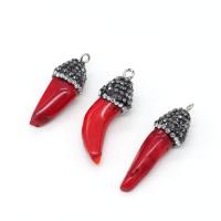Synthetic Coral Pendants, with Rhinestone Clay Pave, Pepper, Unisex, red, 12x30- 
