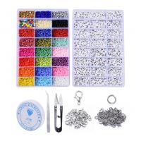 Glass Beads DIY Bracelet Set, Elastic Thread & Lobster Clasp & linking ring & beads & scissors​ & tweezers, with Plastic Box & Acrylic, plated, mixed colors 