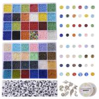 Glass Beads DIY Bracelet Set, Elastic Thread & linking ring & beads & pendant, with Plastic Box & 304 Stainless Steel, silver color plated, mixed colors 