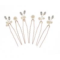 Hair Stick, Iron, with brass wire & Plastic Pearl, gold color plated, 6 pieces & for woman & with rhinestone, golden 