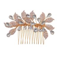 Decorative Hair Combs, Zinc Alloy, with brass wire, gold color plated & for woman & with rhinestone, golden 