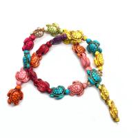 Synthetische Türkis Perlen, Schildkröter, DIY, gemischte Farben, 15x19mm, Länge:ca. 14.96 ZollInch, verkauft von Strang
