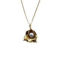 Perla de cristal collar de cadena de latón, metal, con Perlas de vidrio, Nácar, chapado en color dorado, para mujer, 30x25mm, longitud:480 cm, Vendido por UD