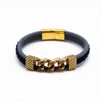 Leatheroid Cord Bracelets, Leather, with 316 Stainless Steel, Vacuum Ion Plating, Unisex, golden Approx 7.5 Inch 