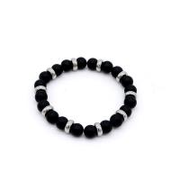 Black Agate Bracelets, with 316 Stainless Steel, Round, Unisex & matte, black, 10mm Approx 7.5 Inch 