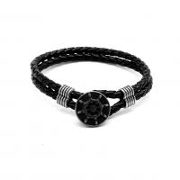 Leatheroid Cord Bracelets, Leather, with 316 Stainless Steel, Ship Wheel, vintage & Unisex & blacken, black, 4mm Approx 20.5 cm 