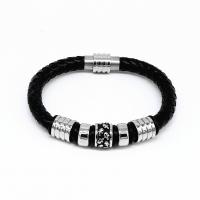 Leatheroid Cord Bracelets, Leather, with 316 Stainless Steel, vintage & Unisex, black, 8mm Approx 21.1 cm 