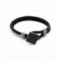 Leatheroid Cord Bracelets, Leather, with 316 Stainless Steel, Square, vintage & Unisex & blacken, black, 4mm Approx 20.5 cm 