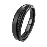 Leather Bracelet, with 316L Stainless Steel, plumbum black color plated, fashion jewelry & multilayer & for man 30mm Approx 21 cm 