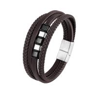 Leather Bracelet, with 316L Stainless Steel, plated, fashion jewelry & multilayer & for man 40mm cm 