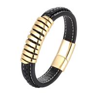 Leather Bracelet, with Titanium Steel, plated, braided bracelet & Unisex 