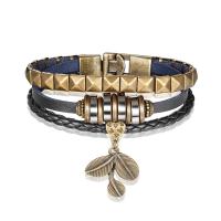 Leatheroid Cord Bracelets, Leather, with Zinc Alloy, gold color plated, multilayer & Unisex 