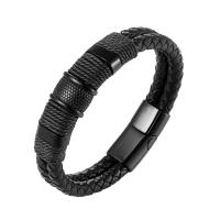 Leather Bracelet, with 316L Stainless Steel, plated, Double Layer & braided bracelet & for man 