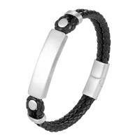 Leather Bracelet, with 316L Stainless Steel, plated, Double Layer & braided bracelet & Unisex 