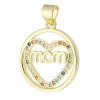 Cubic Zirconia Micro Pave Sterling Silver Pendant, Brass, Round, gold color plated, fashion jewelry & DIY & micro pave cubic zirconia & for woman, multi-colored Approx 3mm 