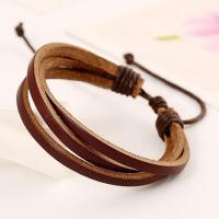Leatheroid Cord Bracelets, Leather, with Wax Cord, Adjustable & fashion jewelry & Unisex Approx 17-30 cm 