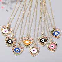 Evil Eye Jewelry Necklace, Brass, with 1.97 extender chain, gold color plated & micro pave cubic zirconia & for woman & enamel nickel, lead & cadmium free .75 Inch 