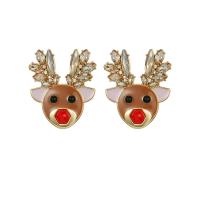 Weihnachten Ohrringe, Messing, mit Glassteine, goldfarben plattiert, für Frau & Emaille, farbenfroh, 32mm, verkauft von PC