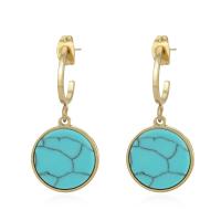 Turquoise Drop Earring, Titanium Steel, with turquoise, gold color plated, for woman, skyblue 