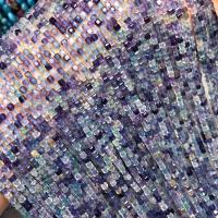 Fluorit Perlen, Buntes Fluorit, Quadrat, poliert, DIY & facettierte, gemischte Farben, 3x3mm, Länge:ca. 38 cm, verkauft von Strang