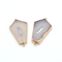 Agate Connector, Grey Agate, with Brass, Polygon, gold color plated, DIY & 1/1 loop, grey 