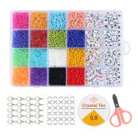 DIY Bracelet Beads Set, Glass Beads, Elastic Thread & Closed Jump Ring & Lobster Clasp & beads & scissors​, with Plastic Box & Crystal Thread & Iron & Acrylic, silver color plated, enamel, mixed colors Approx 