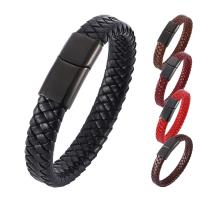 Leather Bracelet, with 316L Stainless Steel, Vacuum Ion Plating, fashion jewelry & for man 12mm 