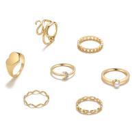 Zinc Alloy Ring Set, with Plastic Pearl, 7 pieces & fashion jewelry & Unisex & with rhinestone, golden 