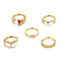 Zinc Alloy Ring Set, 5 pieces & fashion jewelry & for woman & with rhinestone, golden 