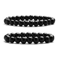 Des billes de verre bracelet, Rond, bijoux de mode & normes différentes pour le choix & pour homme, noire Environ 19 cm, Vendu par PC
