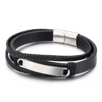 Titanium Steel Bracelet, with PU Leather, plated, multilayer & for man Approx 8.66 Inch 