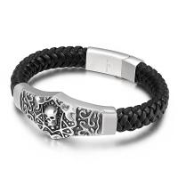 Titanium Steel Bracelet, with PU Leather, multilayer & for man, black 